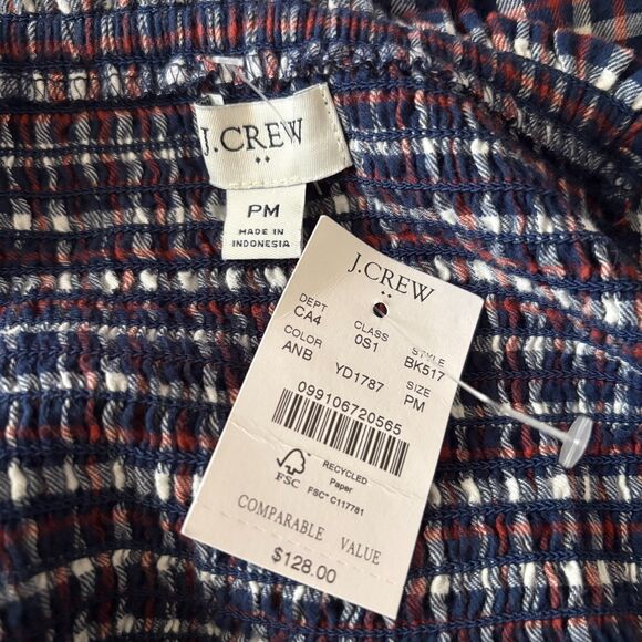 NWT J. Crew Flannel Smocked Square Neck Dress Red Blue Plaid Size Medium Petite - Picture 6 of 7